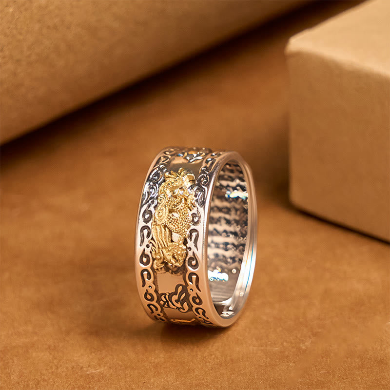 Buddha Stones Dragon Pattern Heart Sutra Copper Strength Ring - Lucky Cloud Pattern Edge(Adjustable) - image 9