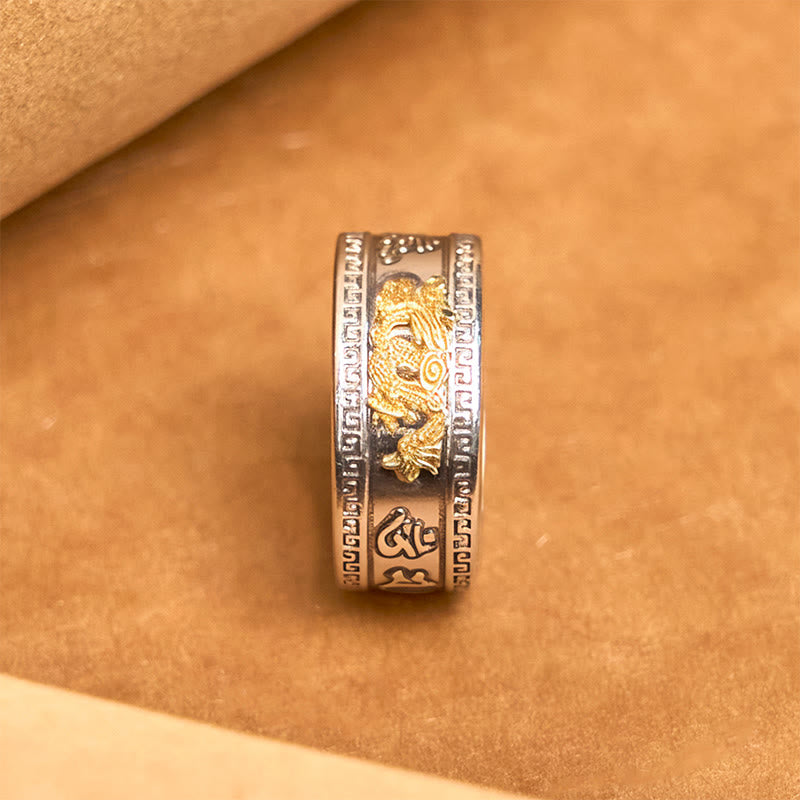 Buddha Stones Dragon Pattern Heart Sutra Copper Strength Ring - image 1