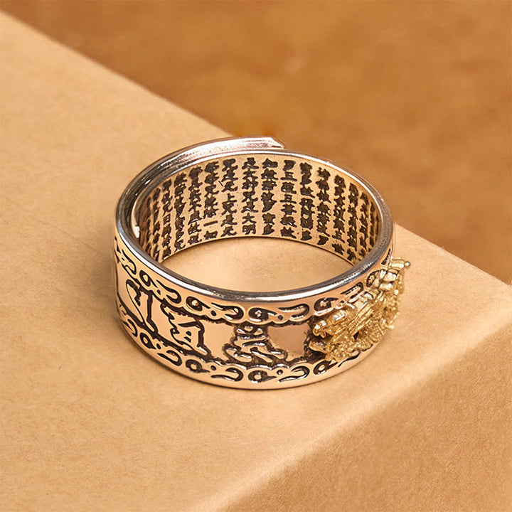 Buddha Stones Dragon Pattern Heart Sutra Copper Strength Ring - image 11