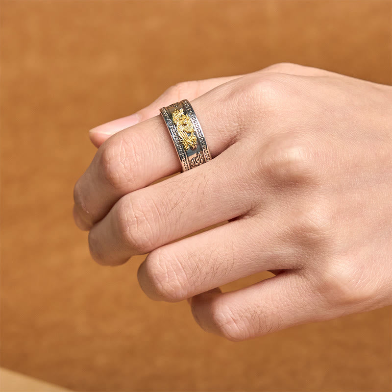 Buddha Stones Dragon Pattern Heart Sutra Copper Strength Ring - image 5