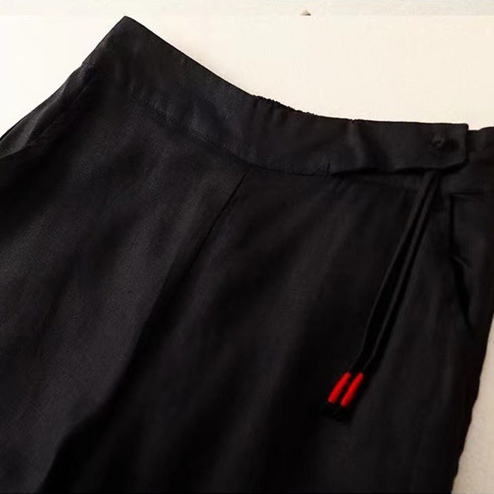 Buddha Stones Casual Solid Color One Button Women's Capri Wide Leg Pants With Pockets - image 11