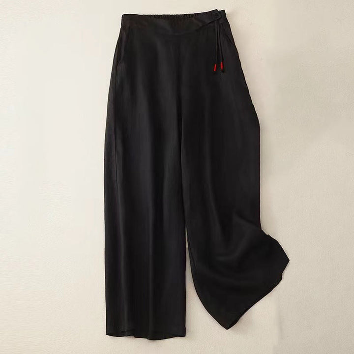 Buddha Stones Casual Solid Color One Button Women's Capri Wide Leg Pants With Pockets - Black - US12，UK/AU16，EU44 (3XL) - image 6