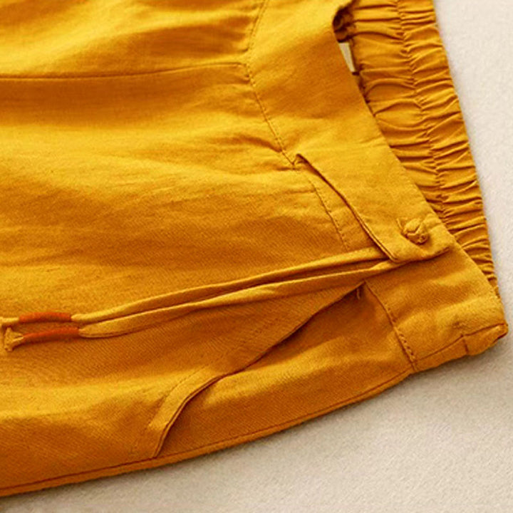 Buddha Stones Casual Solid Color One Button Women's Capri Wide Leg Pants With Pockets - image 3