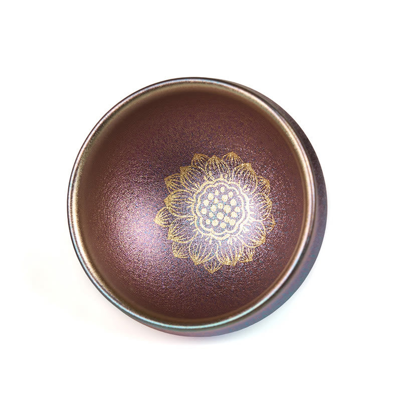 Buddha Stones Handmade Chinese Jianzhan Golden Lotus Flower Ceramic Teacup Kung Fu Tea Cup 150ml - image 7