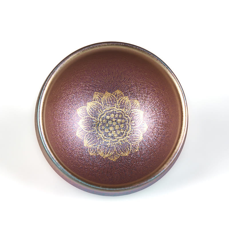 Buddha Stones Handmade Chinese Jianzhan Golden Lotus Flower Ceramic Teacup Kung Fu Tea Cup 150ml - image 6