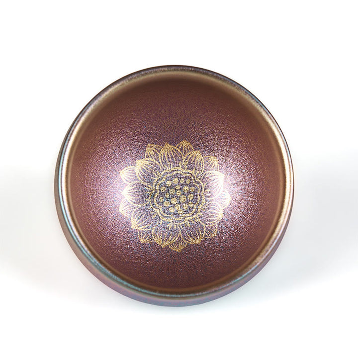 Buddha Stones Handmade Chinese Jianzhan Golden Lotus Flower Ceramic Teacup Kung Fu Tea Cup 150ml - image 6