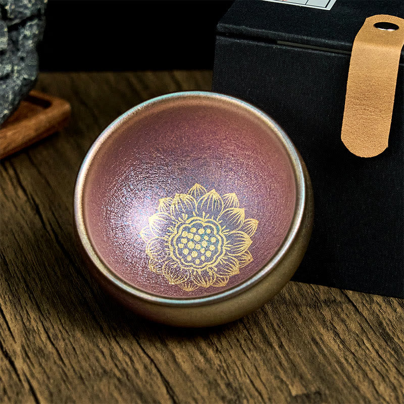 Buddha Stones Handmade Chinese Jianzhan Golden Lotus Flower Ceramic Teacup Kung Fu Tea Cup 150ml - image 1