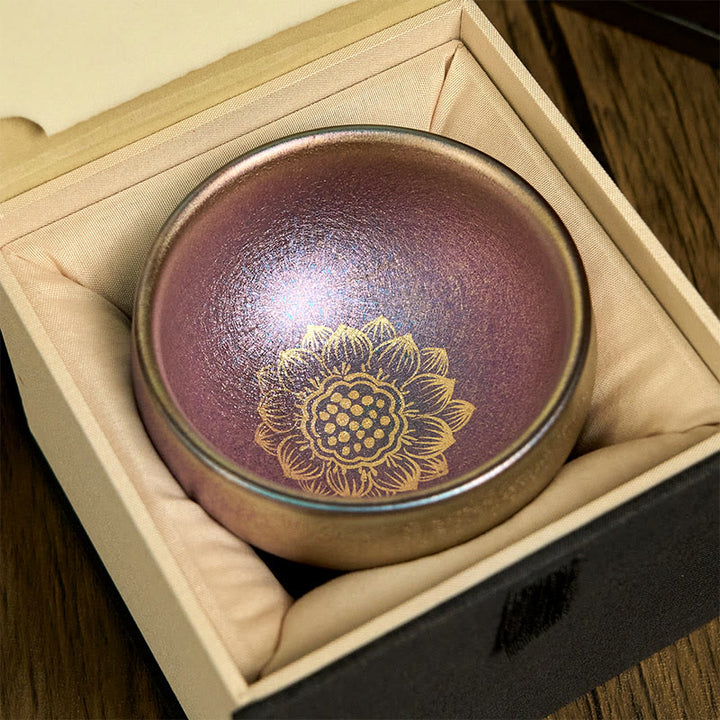 Buddha Stones Handmade Chinese Jianzhan Golden Lotus Flower Ceramic Teacup Kung Fu Tea Cup 150ml - image 2