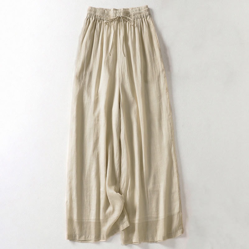 Buddha Stones Solid Color Lace-up Women's Wide Leg Pants - Khaki - US8-10，UK/AU12-14，EU40-42 (2XL) - image 0