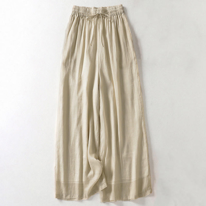 Buddha Stones Solid Color Lace-up Women's Wide Leg Pants - Khaki - US8-10，UK/AU12-14，EU40-42 (2XL) - image 0