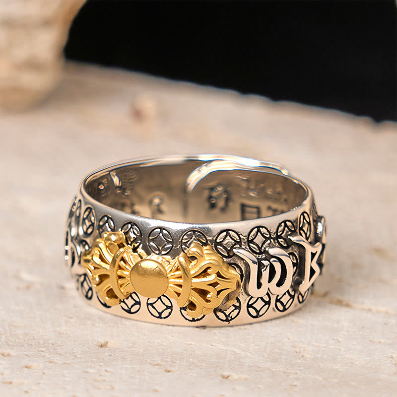 Buddha Stones Vintage Om Mani Padme Hum Vajra Copper Plated Silver Balance Ring - image 2