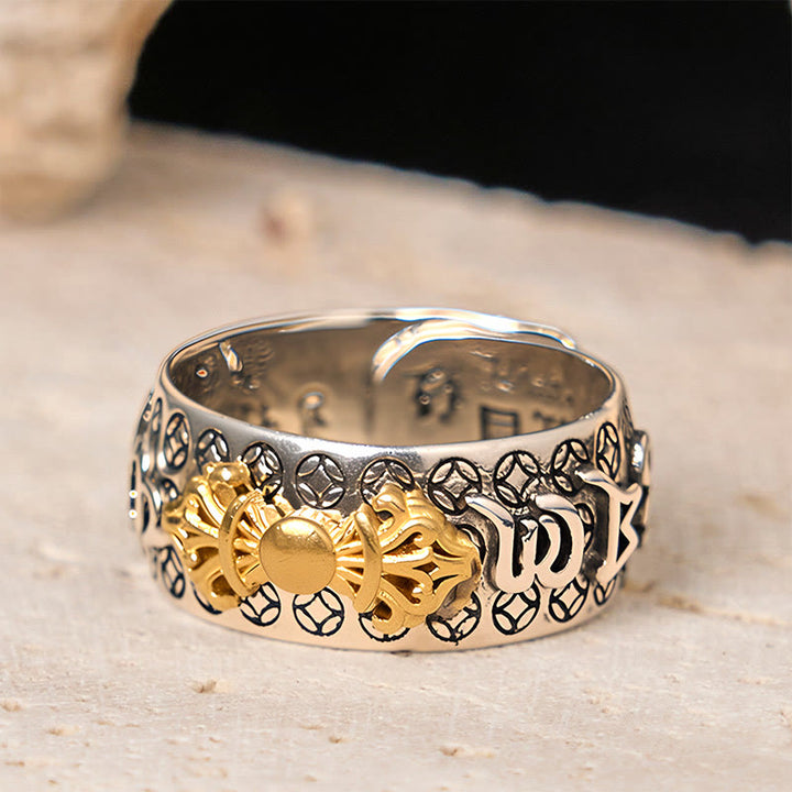 Buddha Stones Vintage Om Mani Padme Hum Vajra Copper Plated Silver Balance Ring - image 2