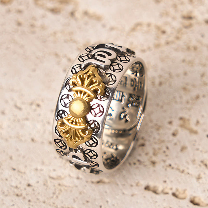 Buddha Stones Vintage Om Mani Padme Hum Vajra Copper Plated Silver Balance Ring - image 3