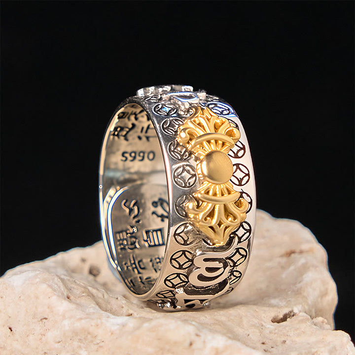 Buddha Stones Vintage Om Mani Padme Hum Vajra Copper Plated Silver Balance Ring - image 9