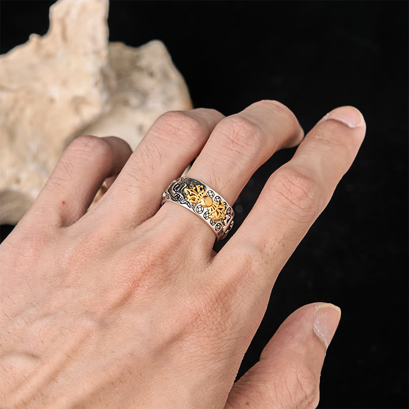 Buddha Stones Vintage Om Mani Padme Hum Vajra Copper Plated Silver Balance Ring - image 10