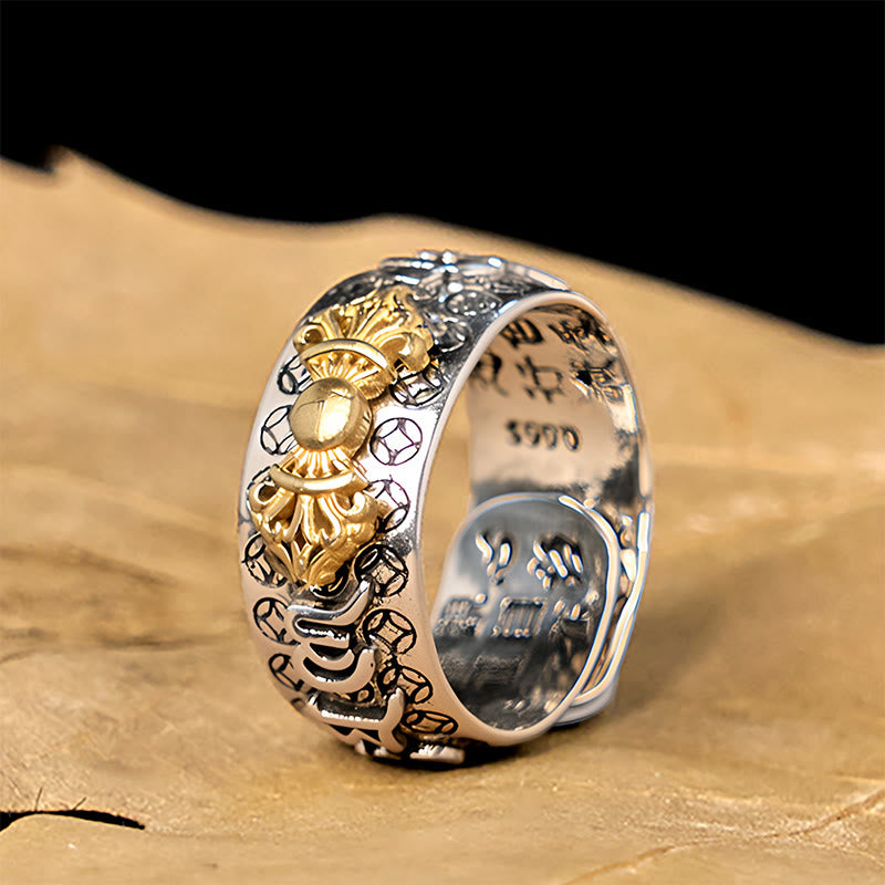 Buddha Stones Vintage Om Mani Padme Hum Vajra Copper Plated Silver Balance Ring - Copper(US7-US11) - image 0
