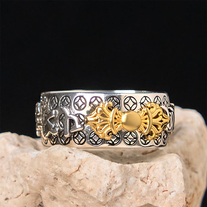 Buddha Stones Vintage Om Mani Padme Hum Vajra Copper Plated Silver Balance Ring - image 4