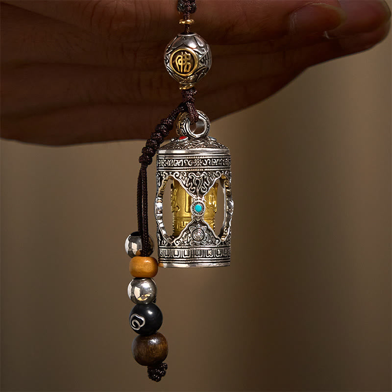 Buddha Stones Om Mani Padme Hum Ghau Prayer Box Copper Plated Silver Luck Key Chain - Copper(18*39mm) - image 0