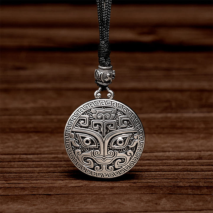 Buddha Stones Taotie Om Mani Padme Hum Copper Plated Silver Wealth Necklace Pendant - image 3