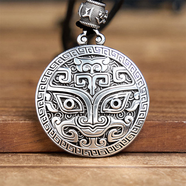 Buddha Stones Taotie Om Mani Padme Hum Copper Plated Silver Wealth Necklace Pendant - image 9