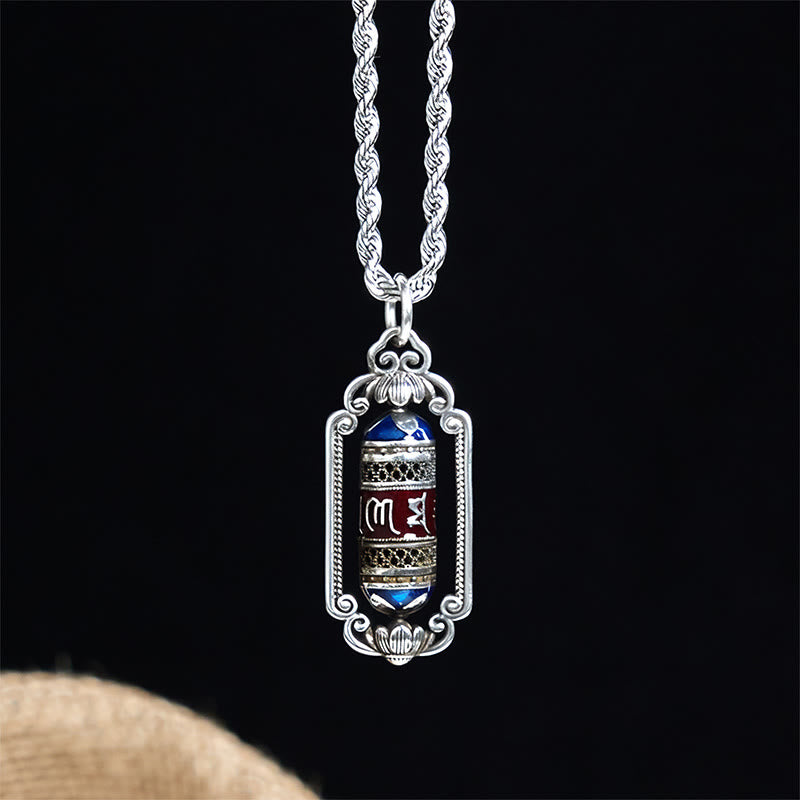 Buddha Stones Vintage Om Mani Padme Hum Prayer Wheel Copper Luck Pendant - image 1