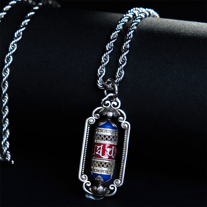 Buddha Stones Vintage Om Mani Padme Hum Prayer Wheel Copper Luck Pendant - image 3