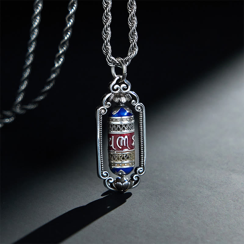 Buddha Stones Vintage Om Mani Padme Hum Prayer Wheel Copper Luck Pendant - Copper(Wealth ♥ Luck) - image 0