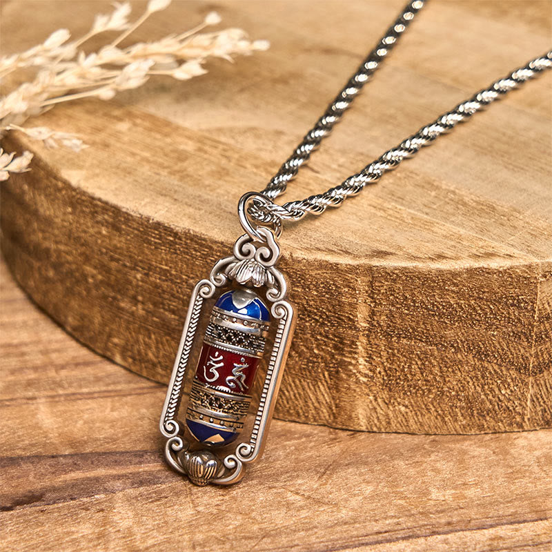 Buddha Stones Vintage Om Mani Padme Hum Prayer Wheel Copper Luck Pendant - image 8