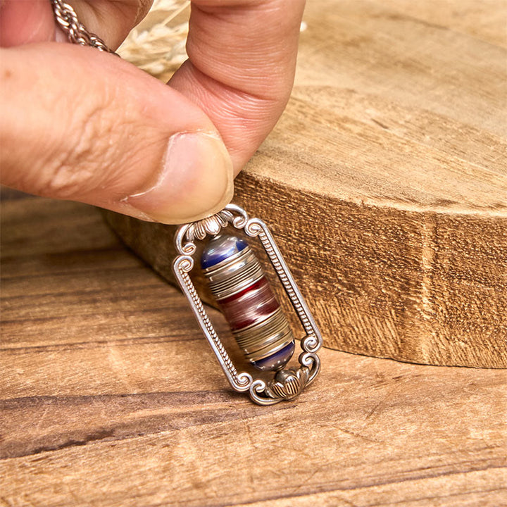 Buddha Stones Vintage Om Mani Padme Hum Prayer Wheel Copper Luck Pendant - image 9