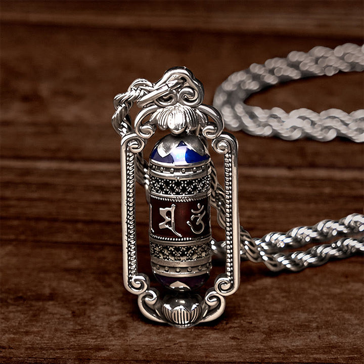 Buddha Stones Vintage Om Mani Padme Hum Prayer Wheel Copper Luck Pendant - image 12