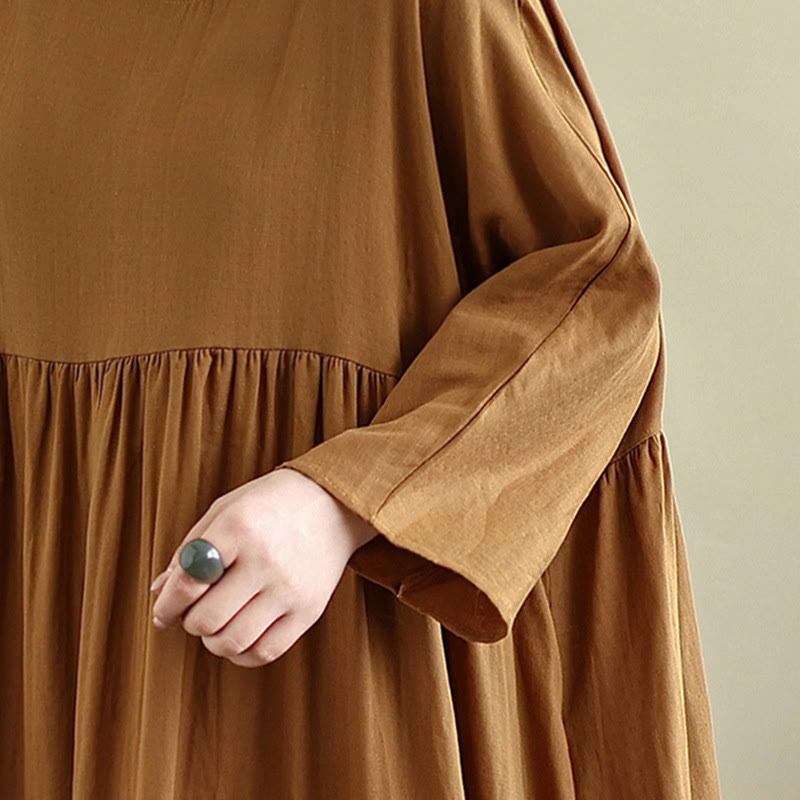 Buddha Stones Fall Hoodie Design Long Sleeve Cotton Linen Midi Dress With Pockets - image 10