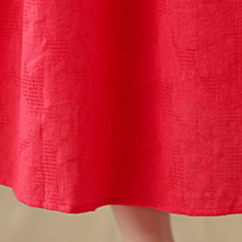 Buddha Stones Plain Jacquard Flower Irregular Long Sleeve Cotton Linen Midi Dress With Pockets - image 14