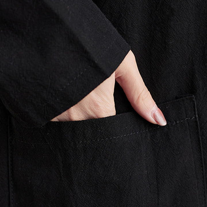 Buddha Stones Fall Casual Simple Design Long Sleeve Cotton Linen Maxi Dress With Pockets - image 12