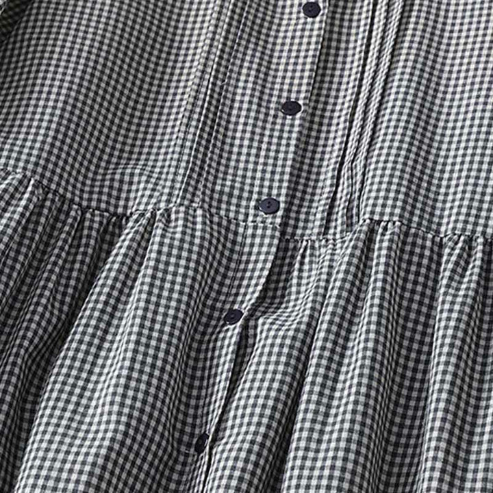 Buddha Stones Casual Plaid Pattern Long Lantern Sleeve Cotton Linen Midi Dress With Pockets - image 11