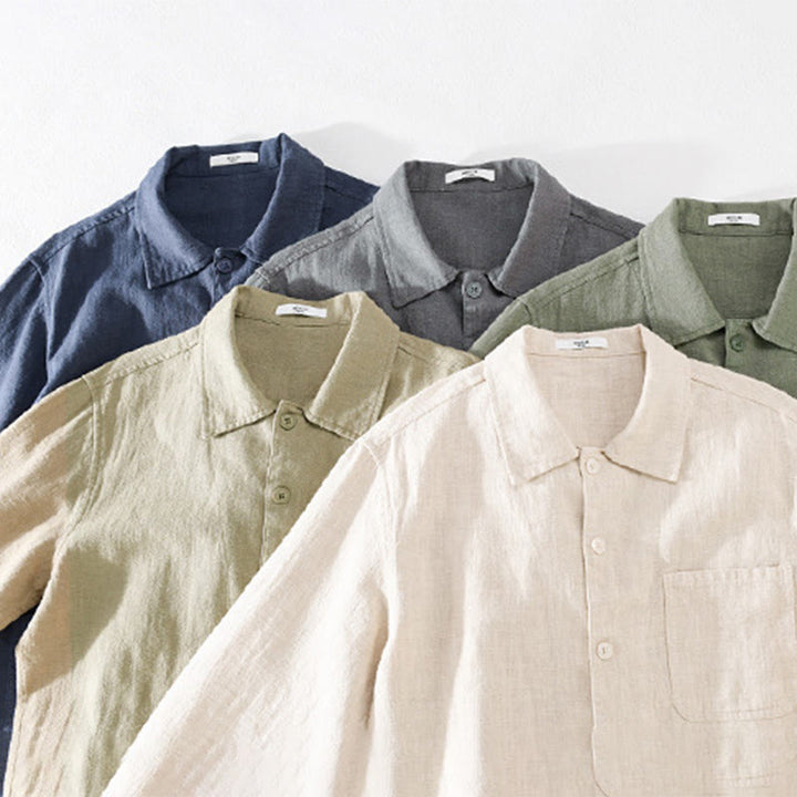 Buddha Stones Commute Men's Plain Buttons Design Cotton Linen Long Sleeve Shirt With Pockets - image 22