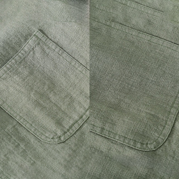 Buddha Stones Commute Men's Plain Buttons Design Cotton Linen Long Sleeve Shirt With Pockets - image 2