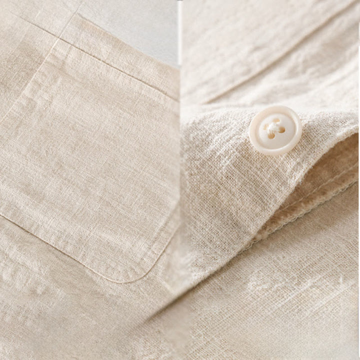 Buddha Stones Commute Men's Plain Buttons Design Cotton Linen Long Sleeve Shirt With Pockets - image 6