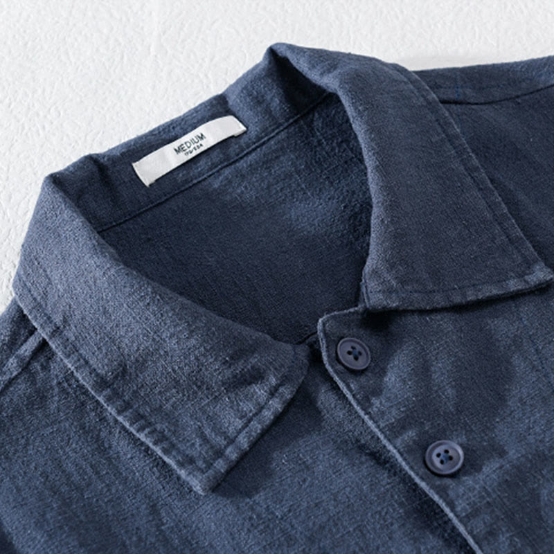 Buddha Stones Commute Men's Plain Buttons Design Cotton Linen Long Sleeve Shirt With Pockets - image 13