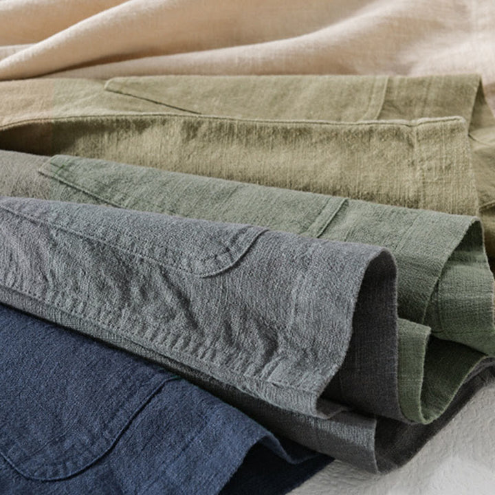 Buddha Stones Commute Men's Plain Buttons Design Cotton Linen Long Sleeve Shirt With Pockets - image 25