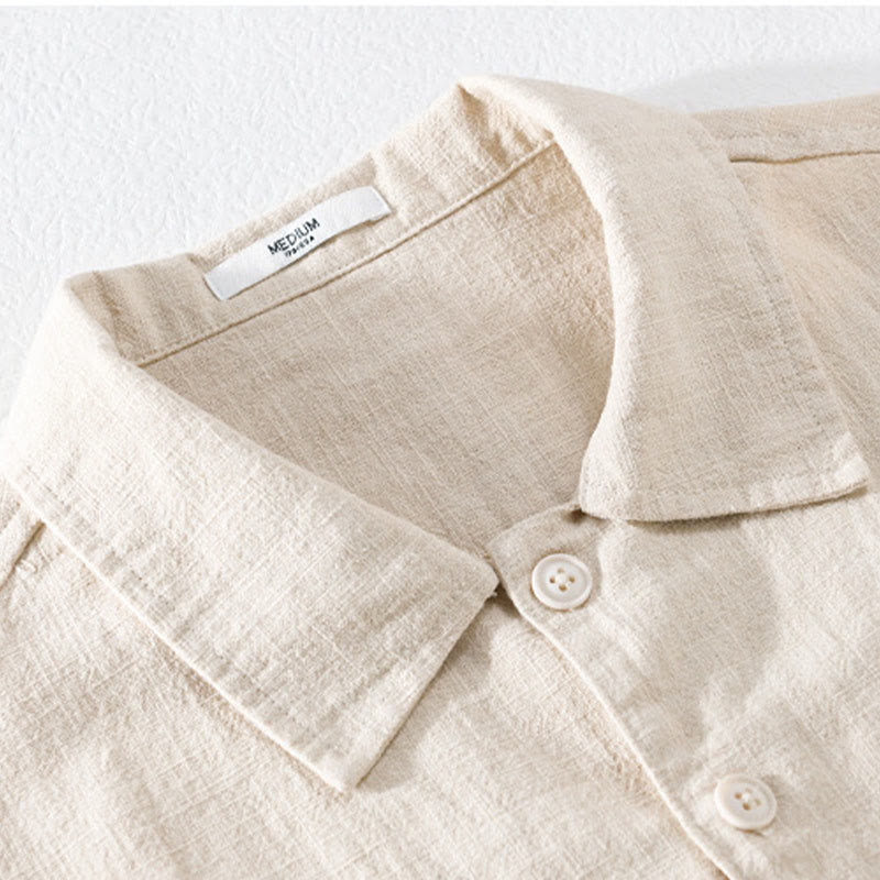 Buddha Stones Commute Men's Plain Buttons Design Cotton Linen Long Sleeve Shirt With Pockets - image 5