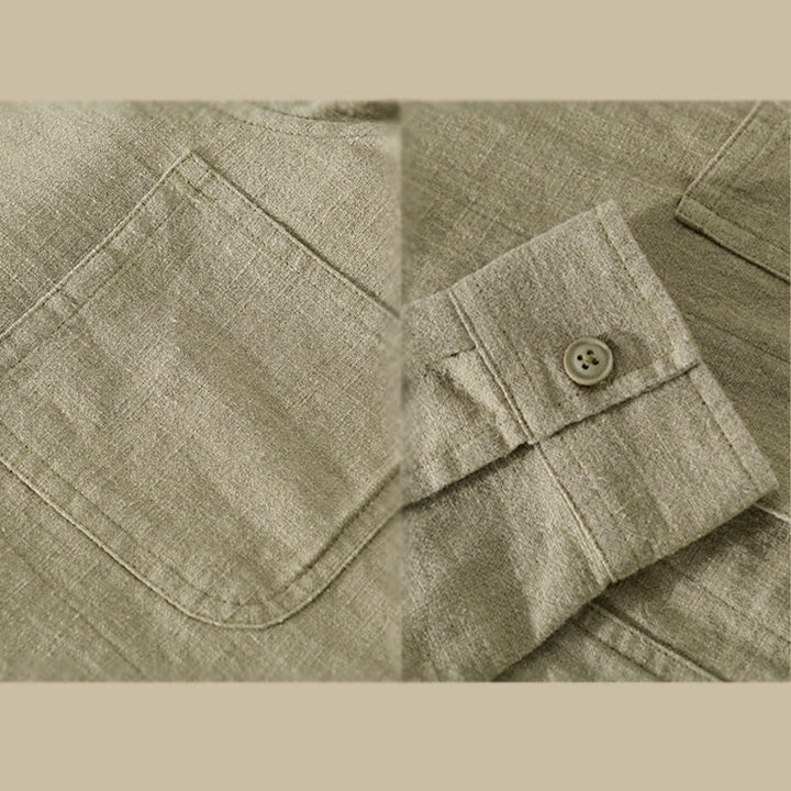 Buddha Stones Commute Men's Plain Buttons Design Cotton Linen Long Sleeve Shirt With Pockets - image 19