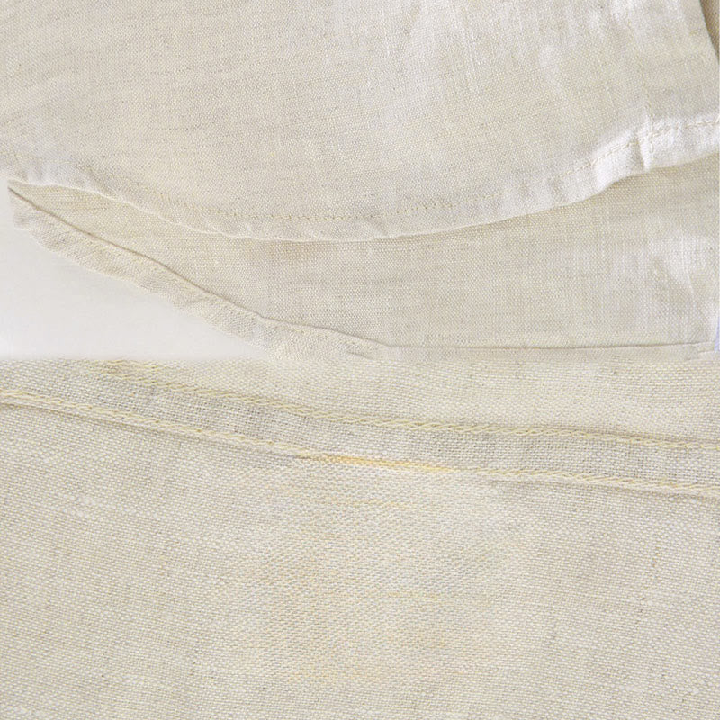 Buddha Stones Spring Men's Casual Pure Color Linen Long Sleeve Shirt With Pocket - image 4