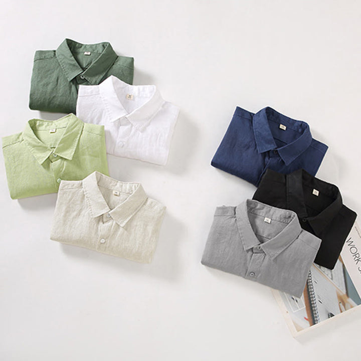 Buddha Stones Spring Men's Casual Pure Color Linen Long Sleeve Shirt With Pocket - image 13