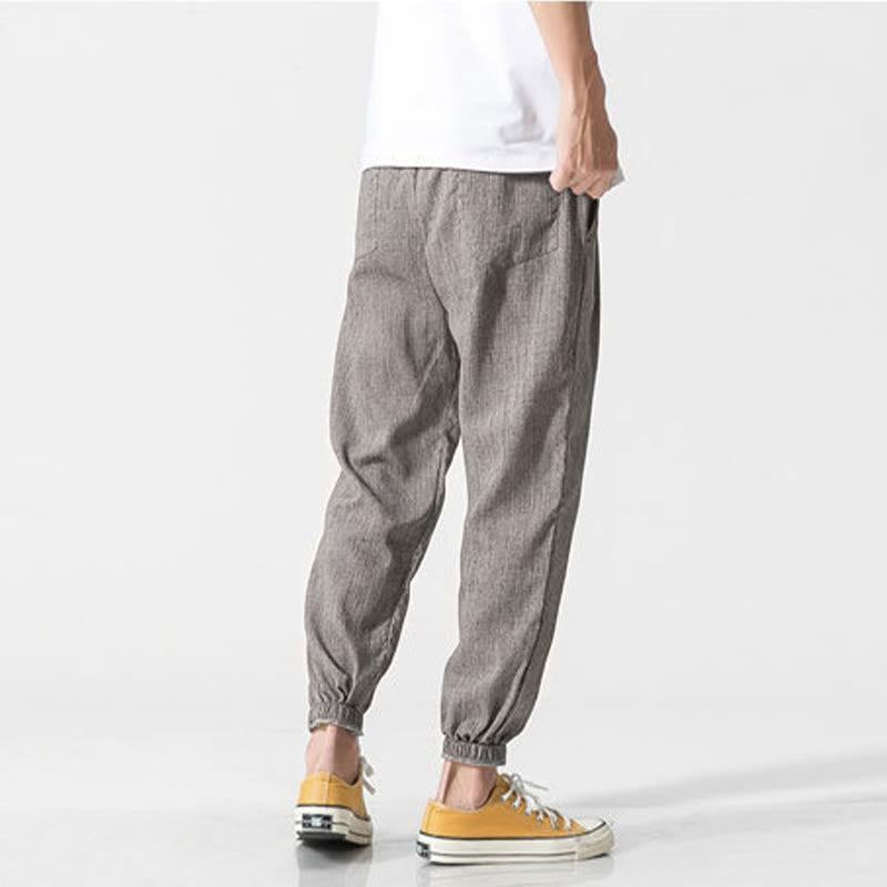 Buddha Stones Simple Drawstring Design Linen Men's Pants With Pockets - image 5