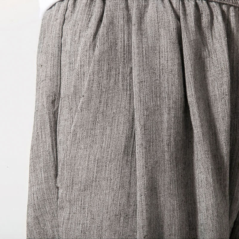 Buddha Stones Simple Drawstring Design Linen Men's Pants With Pockets - image 9