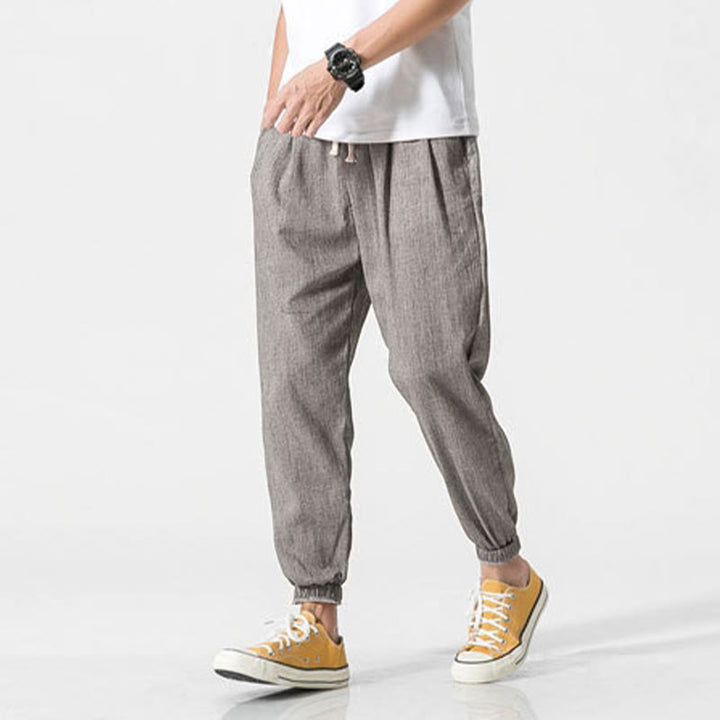 Buddha Stones Simple Drawstring Design Linen Men's Pants With Pockets - image 7