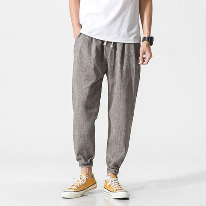 Buddha Stones Simple Drawstring Design Linen Men's Pants With Pockets - image 11