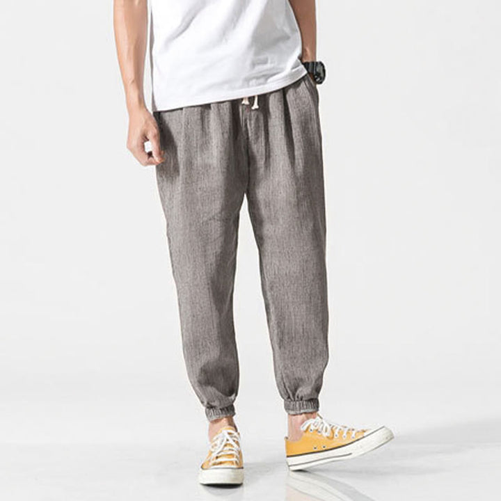 Buddha Stones Simple Drawstring Design Linen Men's Pants With Pockets - image 7