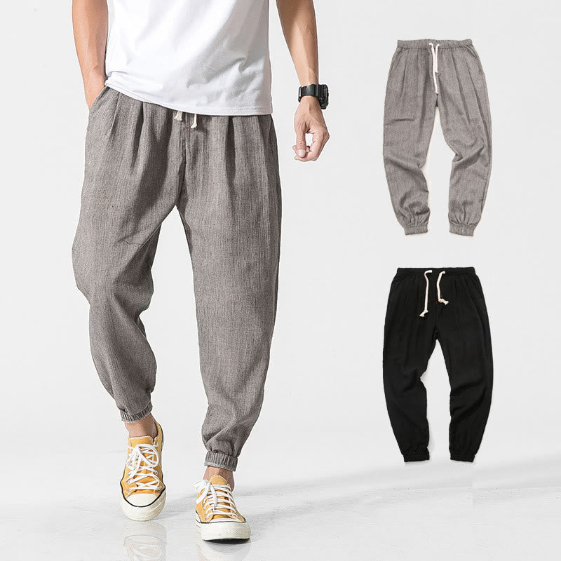 Buddha Stones Simple Drawstring Design Linen Men's Pants With Pockets - Gray - US/UK/AU46，EU56 (5XL) - image 0