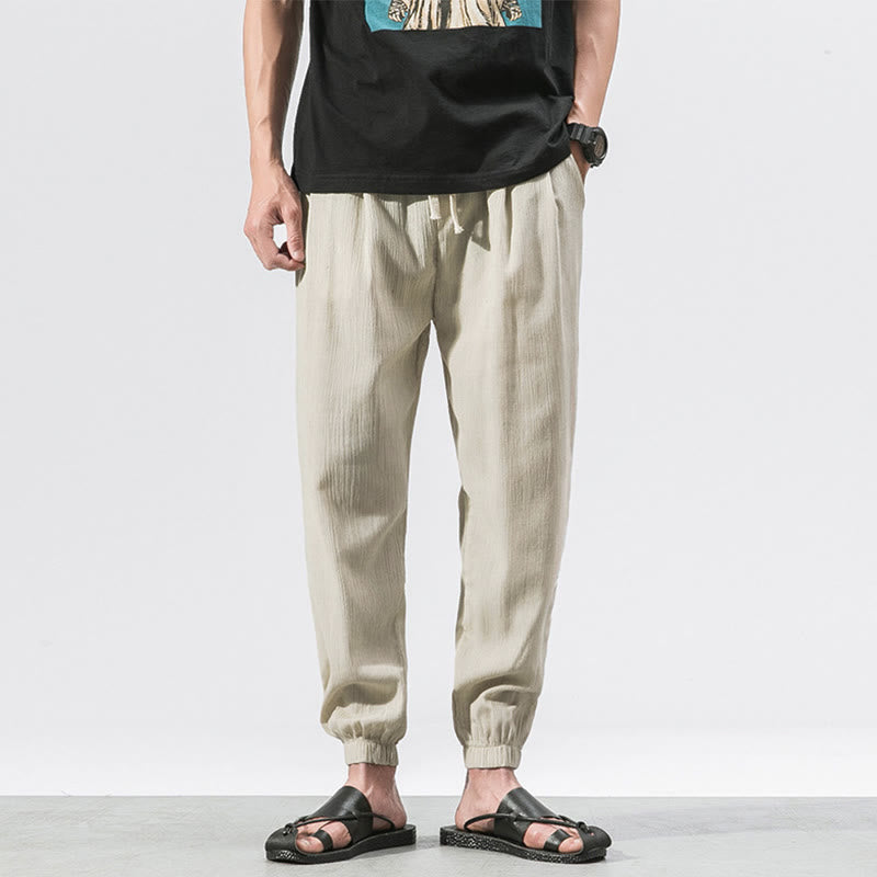 Buddha Stones Simple Drawstring Design Linen Men's Pants With Pockets - Beige - US/UK/AU46，EU56 (5XL) - image 15